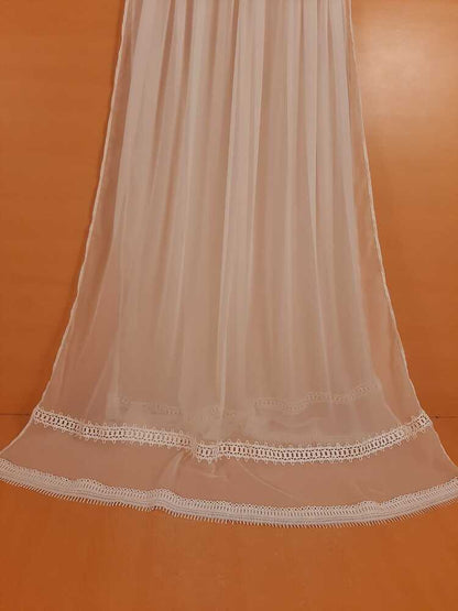 Laces Embellished Chiffon Dupatta - White - ZD242