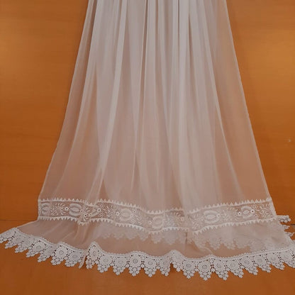 Laces Embellished Chiffon Dupatta - White - Dyeable