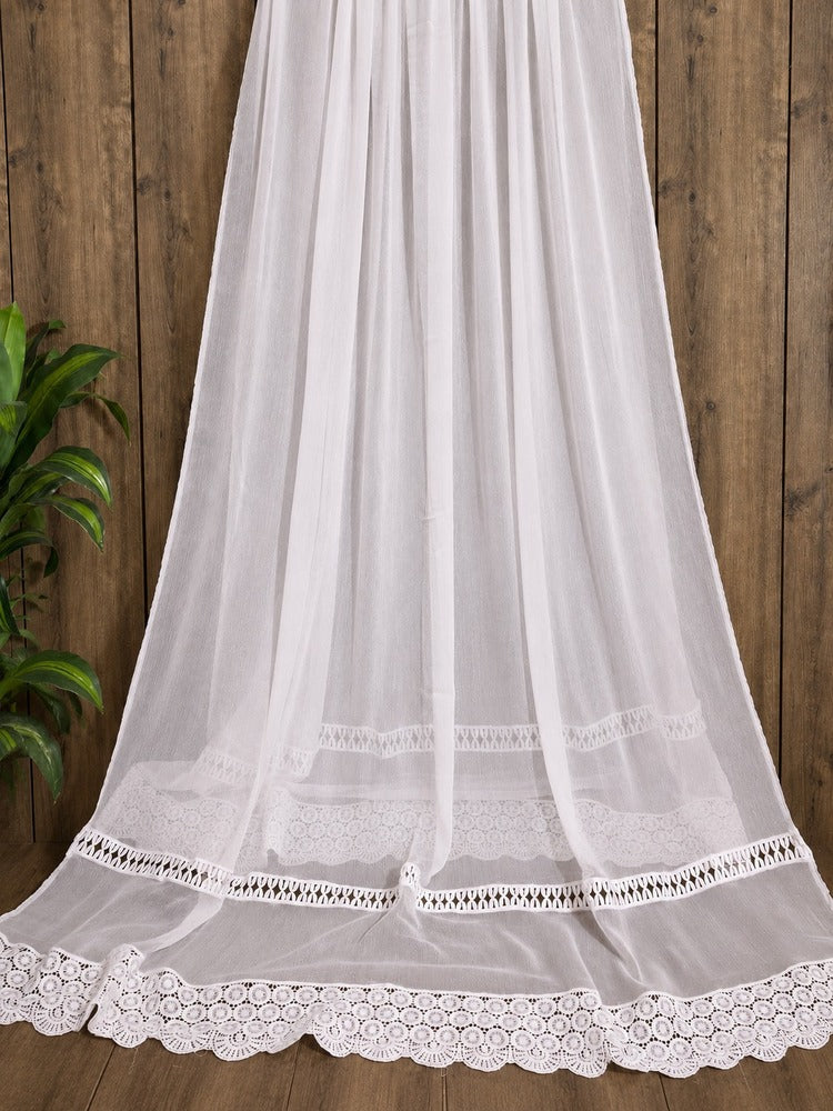 Laces Embellished Chiffon Dupatta - White - ZD726