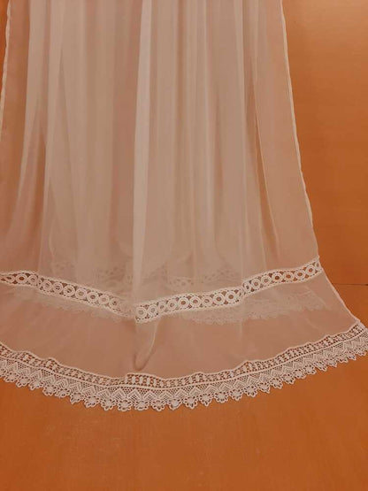 Laces Embellished Chiffon Dupatta - White - ZD809