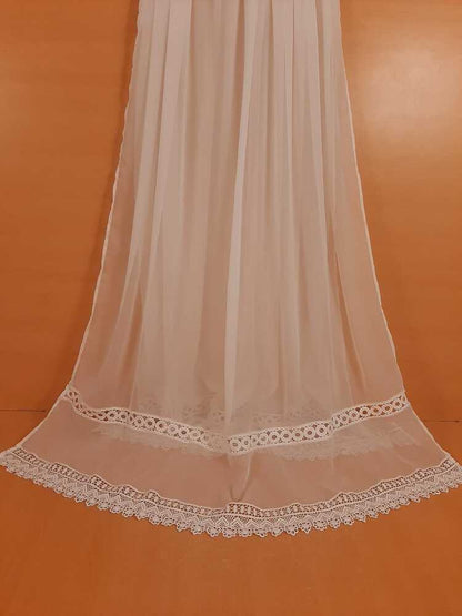 Laces Embellished Chiffon Dupatta - White - ZD809