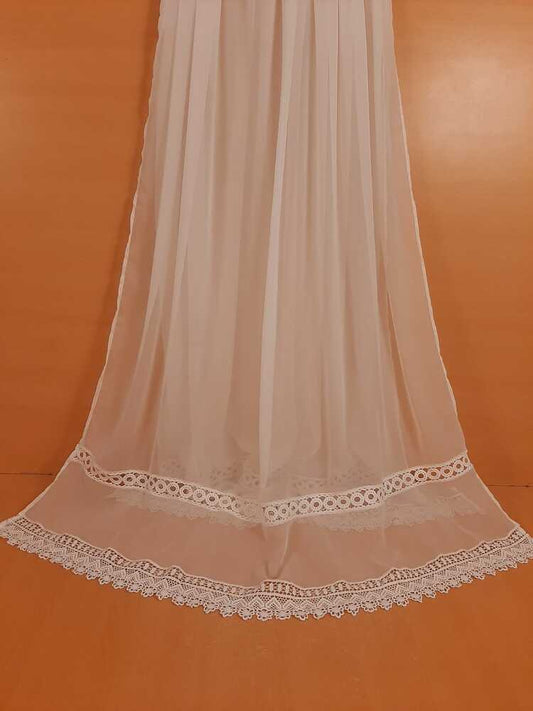 Laces Embellished Chiffon Dupatta - White - ZD809