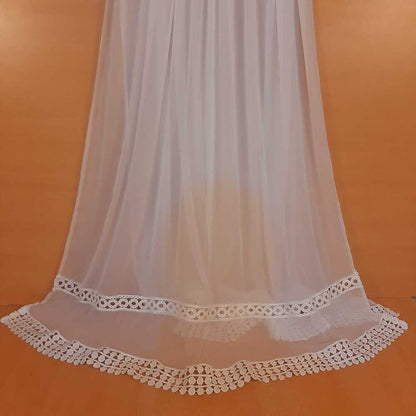 Laces Embellished Chiffon Dupatta - White - Dyeable