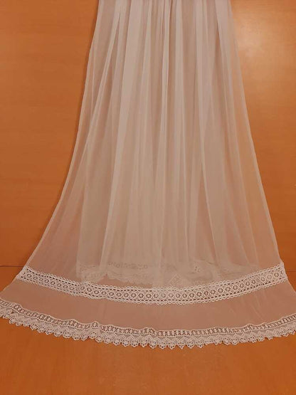 Laces Embellished Chiffon Dupatta - White - Dyeable