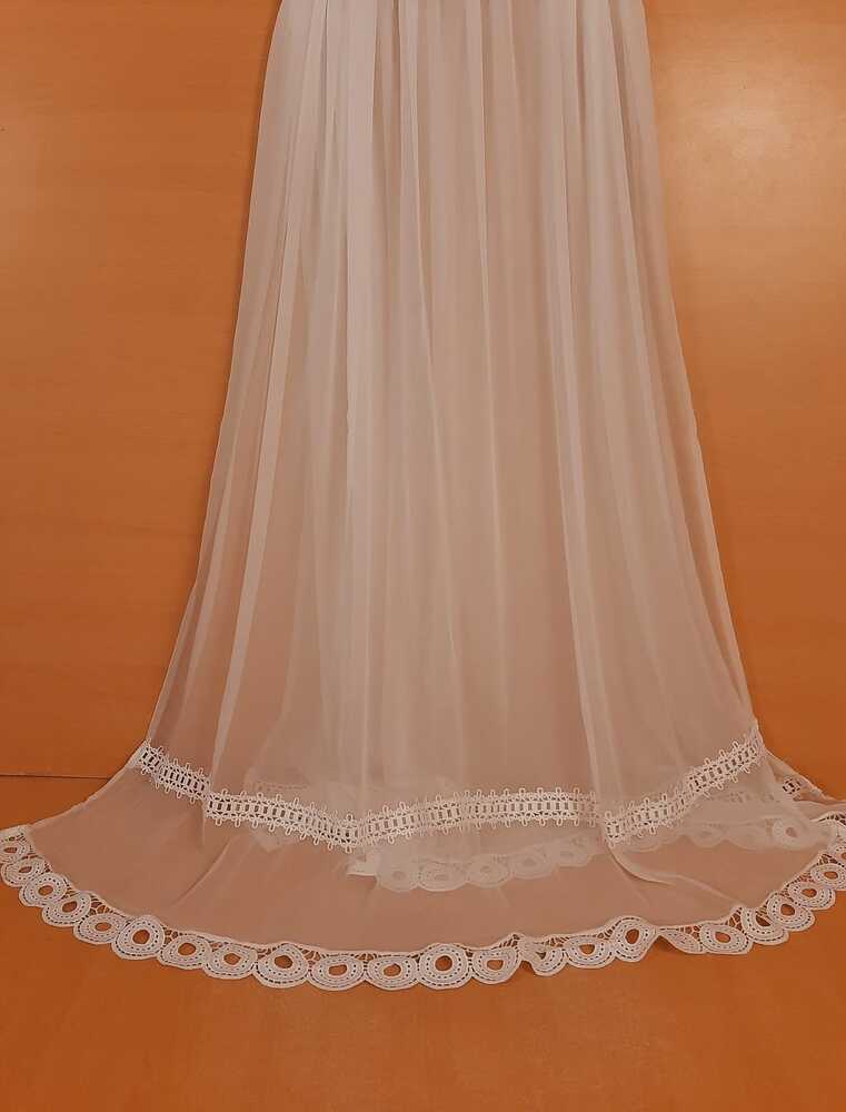 Laces Embellished Chiffon Dupatta - White - Dyeable
