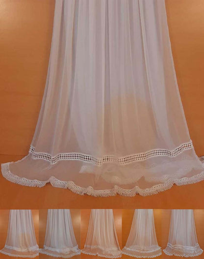 Laces Embellished Chiffon Dupatta - White - Dyeable