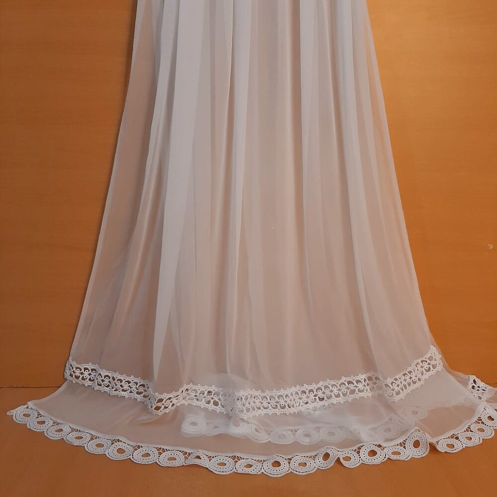 Laces Embellished Chiffon Dupatta - White - Dyeable