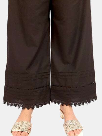 Laces Embellished Cotton Palazzo - Black - PT26