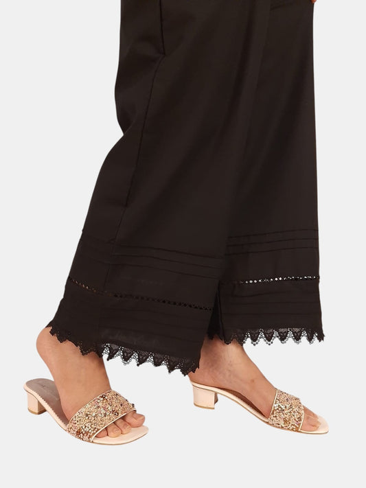 Laces Embellished Cotton Palazzo - Black - PT26