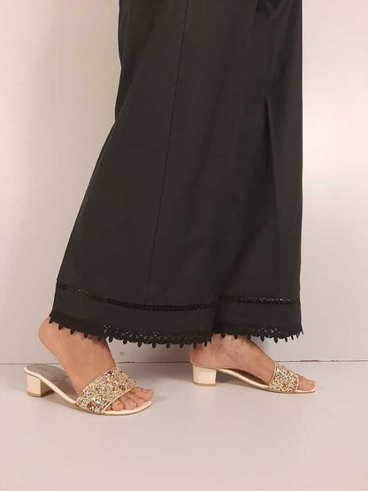 Laces Embellished Cotton Palazzo - Black - ZT303