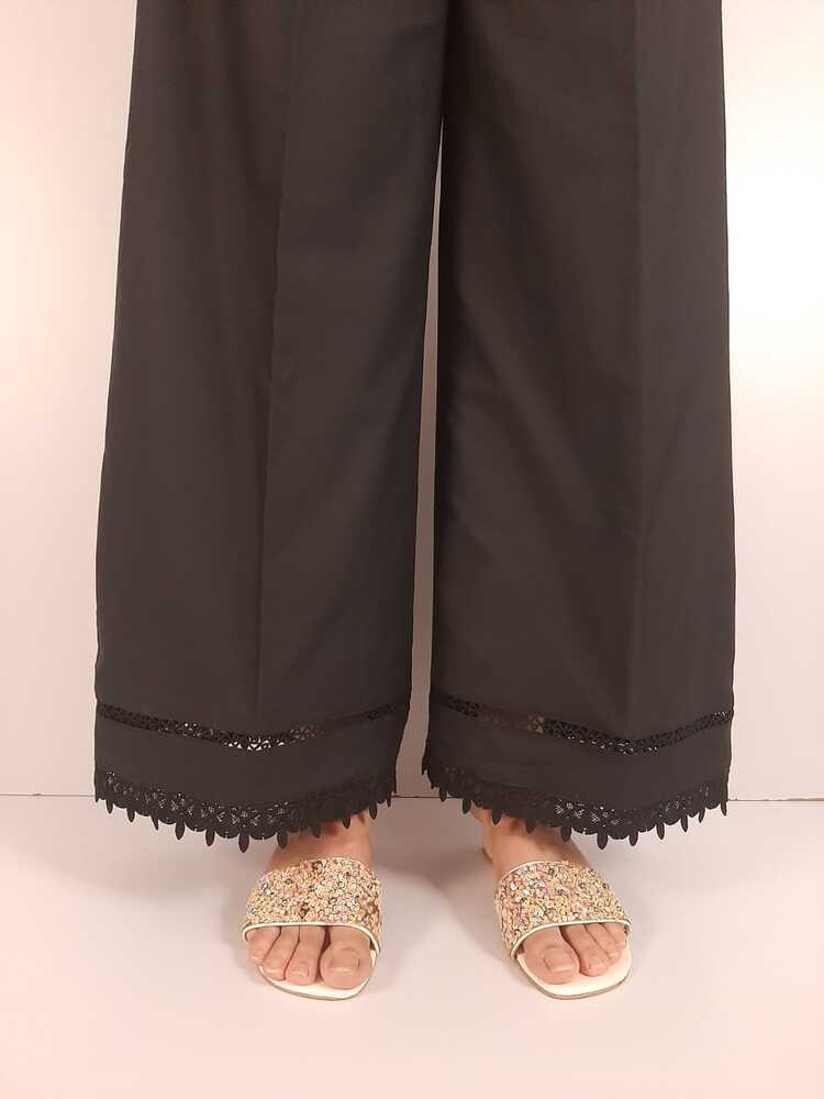 Laces Embellished Cotton Palazzo - Black - ZT303