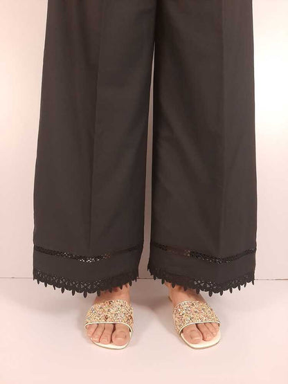 Laces Embellished Cotton Palazzo - Black - ZT303