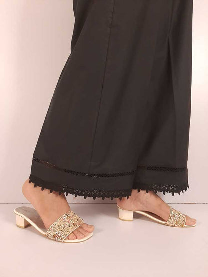 Laces Embellished Cotton Palazzo - Black - ZT303