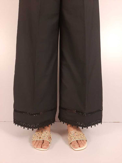 Laces Embellished Cotton Palazzo - Black - ZT303