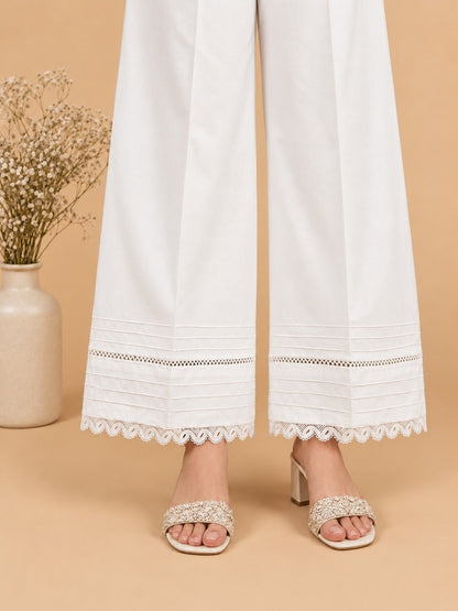 Laces Embellished Cotton Palazzo - White - PT24