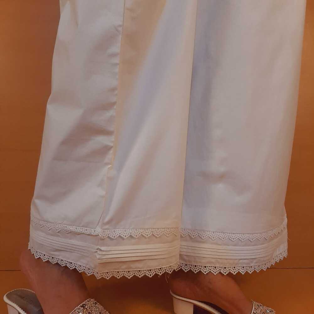 Laces Embellished Cotton Palazzo - White - PT27
