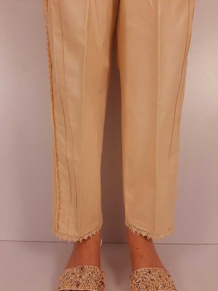 Laces embellished - Cotton Trouser - Beige - PT34
