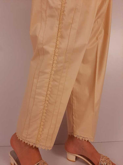 Laces embellished - Cotton Trouser - Beige - PT34