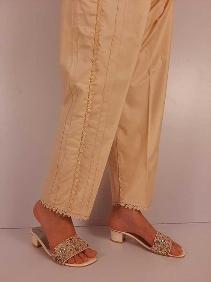 Laces embellished - Cotton Trouser - Beige - PT34