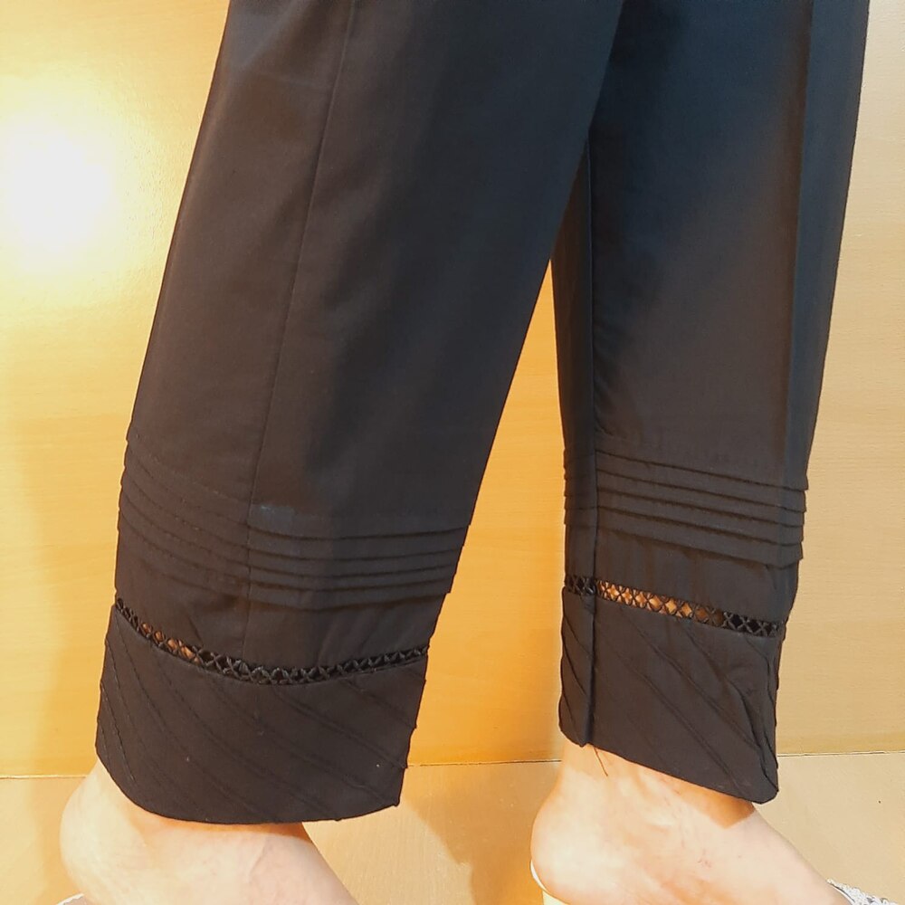 Laces embellished Soft Cotton Trouser - Black - PT13