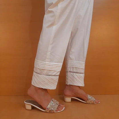 Laces embellished - Cotton Trouser - White - PT30