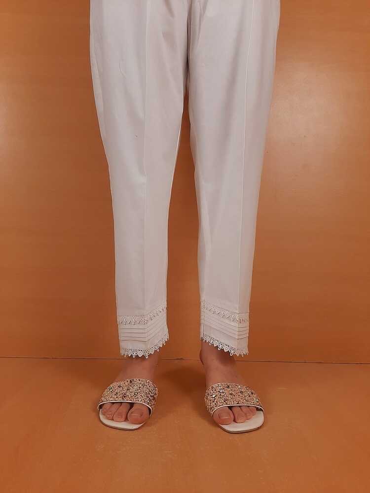 Laces Embellished Cotton Trouser - White - PT20