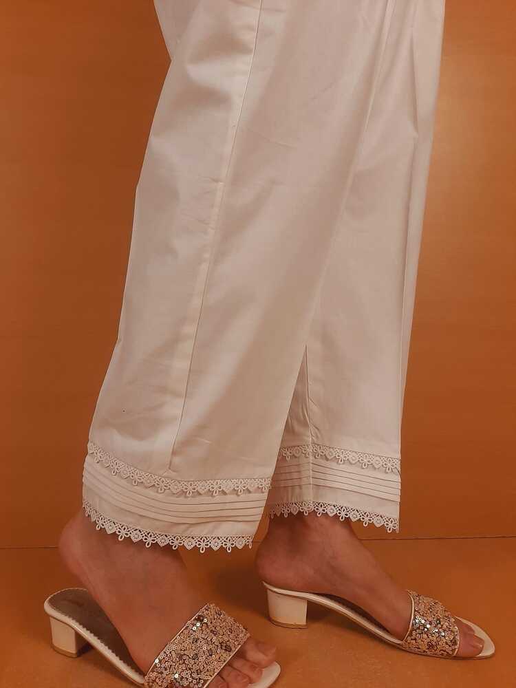 Laces Embellished Cotton Trouser - White - PT20