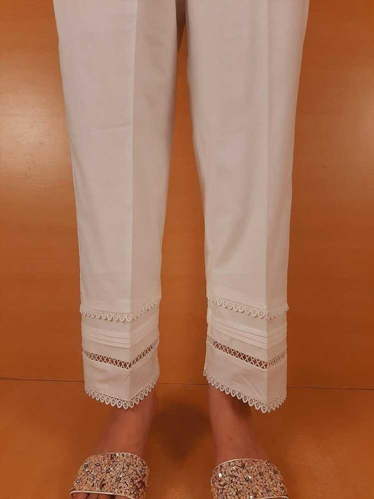Laces embellished - Cotton Trouser - White - PT04