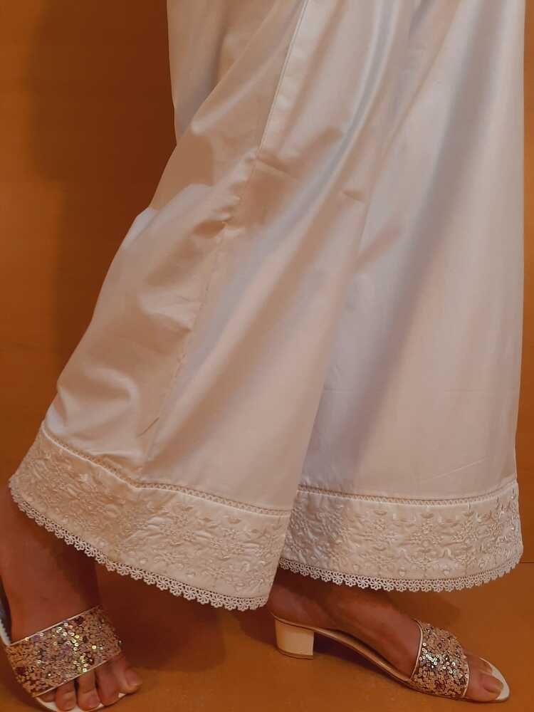 Embroided Cotton Palazzo - White - PT07