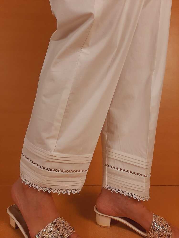 Laces embellished - Cotton Trouser - White - PT32