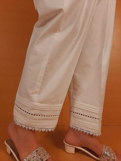 Laces embellished - Cotton Trouser - White - PT32