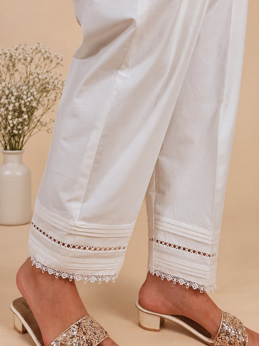 Laces embellished - Cotton Trouser - White - PT32