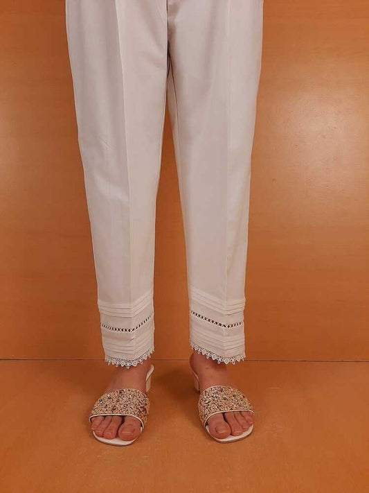 Laces embellished - Cotton Trouser - White - PT32