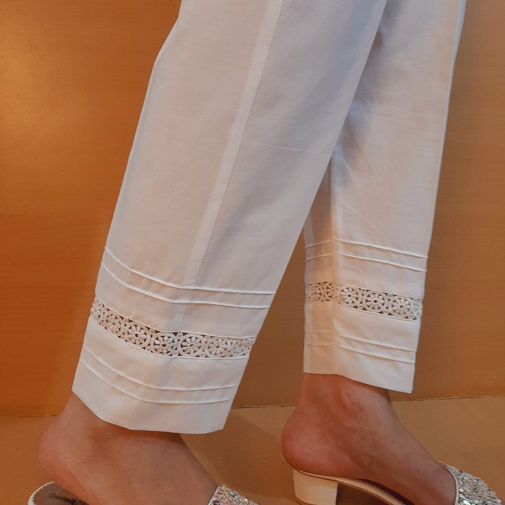 laces embellised cotton trouser white