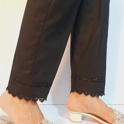 Laces Embellised Trouser - Cotton - Black - ZT543