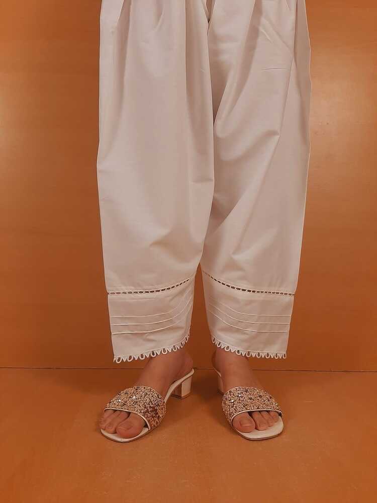 Laces Embellished Shalwar - White - ZSL04