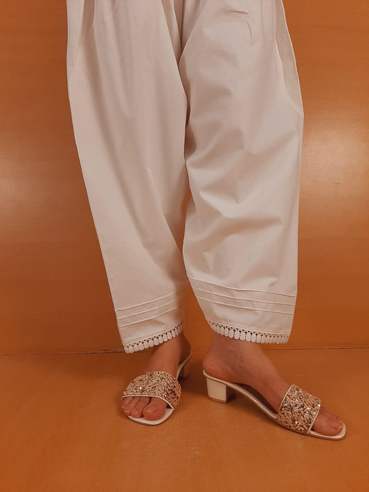 Laces Embellished Shalwar - White - ZSL06