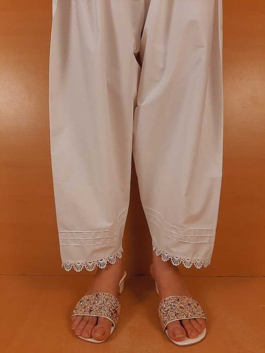 Laces Embellished Shalwar - White - ZSL08
