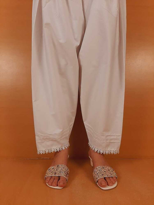 Laces Embellished Shalwar - White - ZSL09