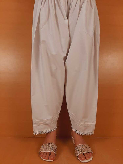 Laces Embellished Shalwar - White - ZSL09