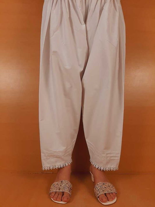 Laces Embellished Shalwar - White - ZSL09