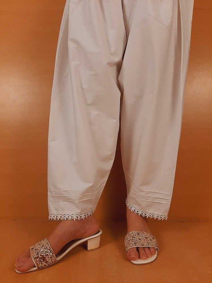 Laces Embellished Shalwar - White - ZSL09