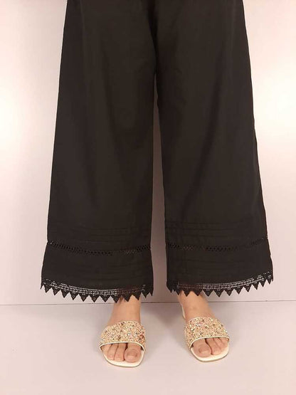 Laces embellished Soft Cotton Palazzo - Black - PT19