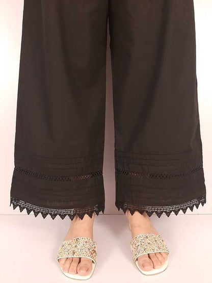 Laces embellished Soft Cotton Palazzo - Black - PT19