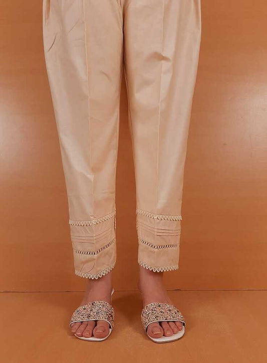 Laces embellished Soft Cotton Trouser - Beige - PT06