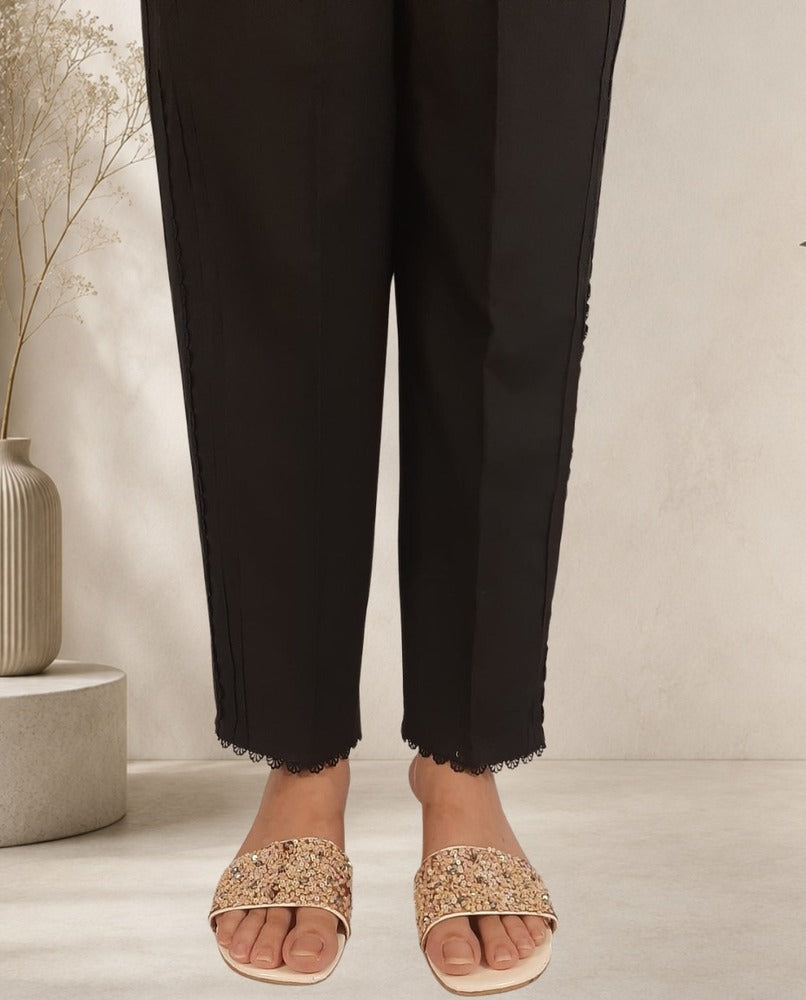 Laces embellished Soft Cotton Trouser - Black - PT07
