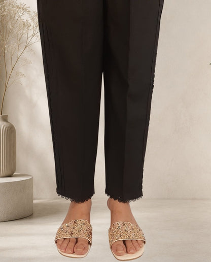 Laces embellished Soft Cotton Trouser - Black - PT07