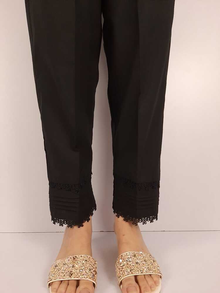Laces embellished Soft Cotton Trouser - Black - PT31