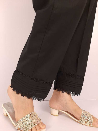 Laces embellished Soft Cotton Trouser - Black - PT31