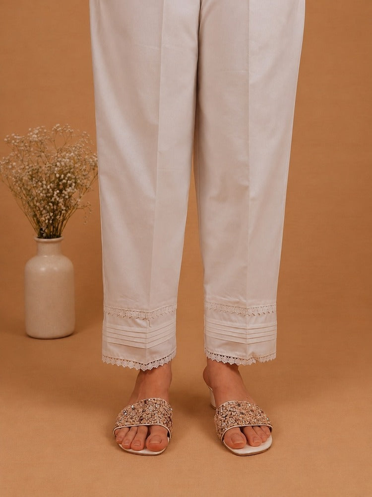Laces embellished Soft Cotton Trouser - White - PT10